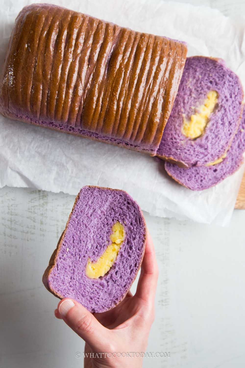 Purple Sweet Potato Wool Roll Bread With Custard Cream