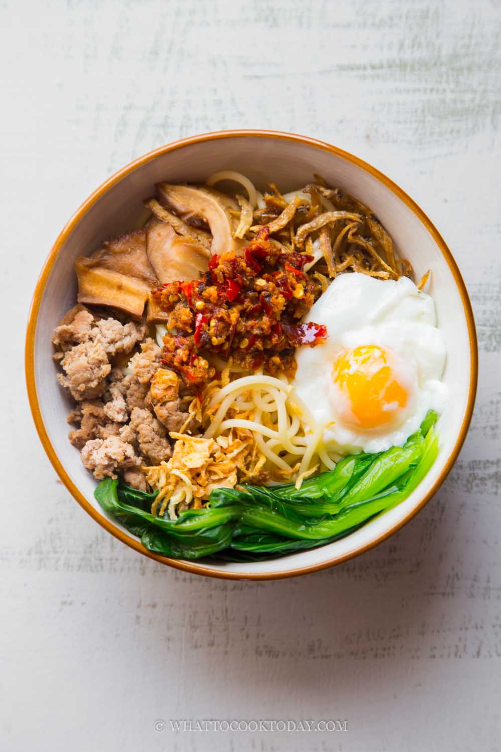 Chili Pan Mee with Homemade Noodles and Tofu Crumbles