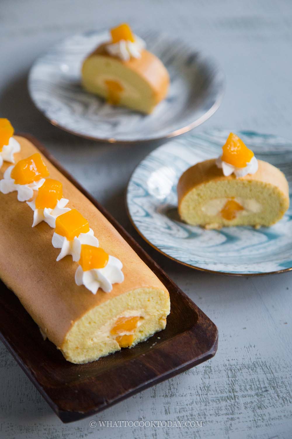 Soft Fluffy Mango Cream Swiss Roll Cake