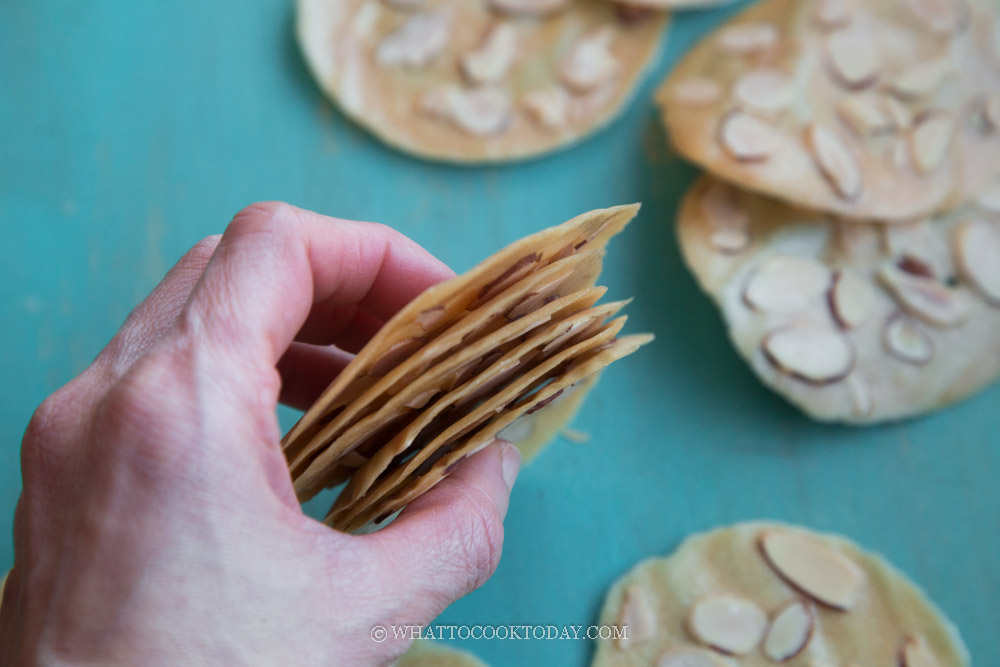 Eggless Crispy Almond Tuiles (Chinese New Year Cookies)