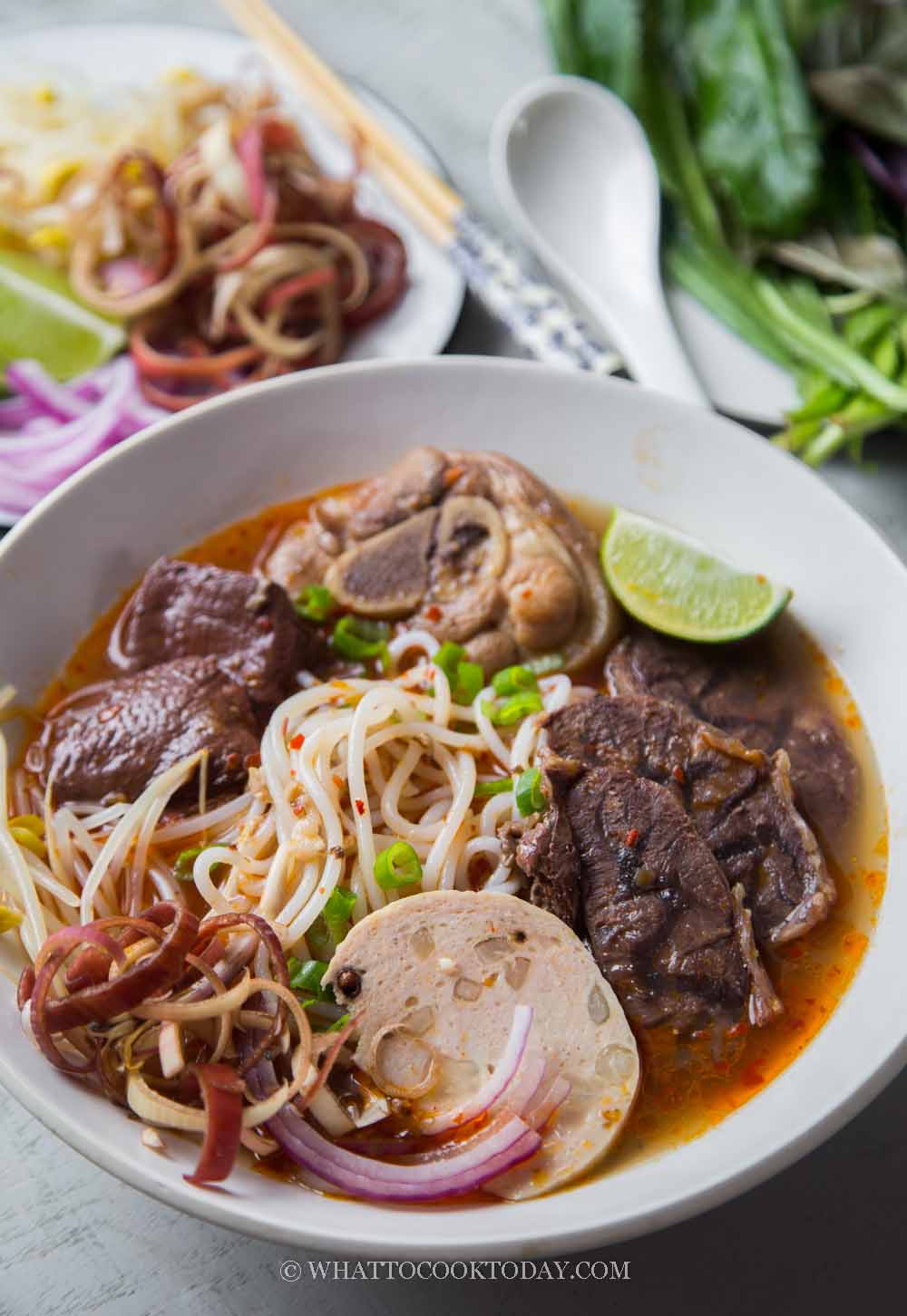 Instant Pot Bun Bo Hue (HueStyle Beef and Pork Noodle Soup)