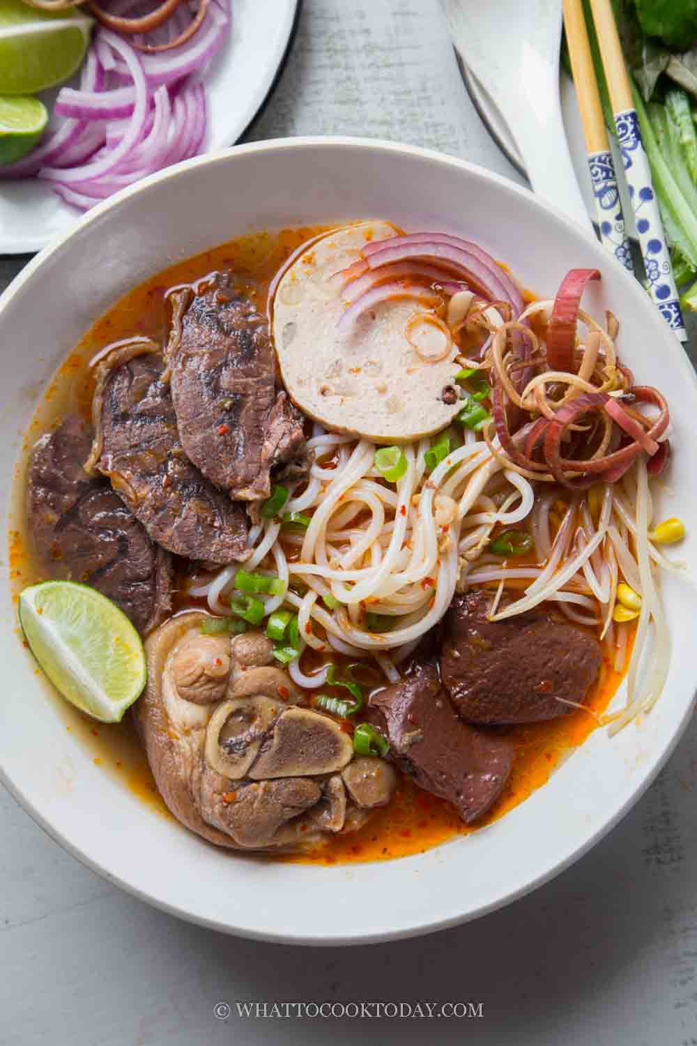 Instant Pot Bun Bo Hue (HueStyle Beef and Pork Noodle Soup)