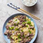 Cantonese Slippery Eggs with Beef Over Rice (Wat Dan Oyok Fan)