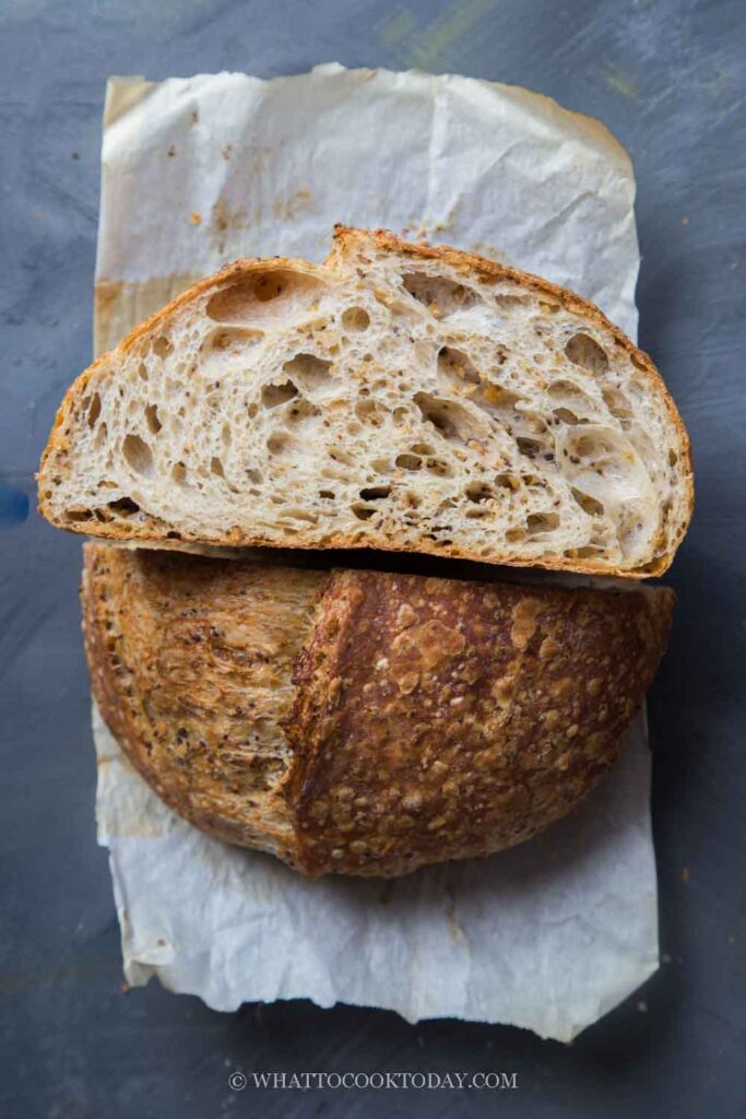 Butter Oats Chia Seeds Sourdough Bread (No-Knead, Open Crumb)