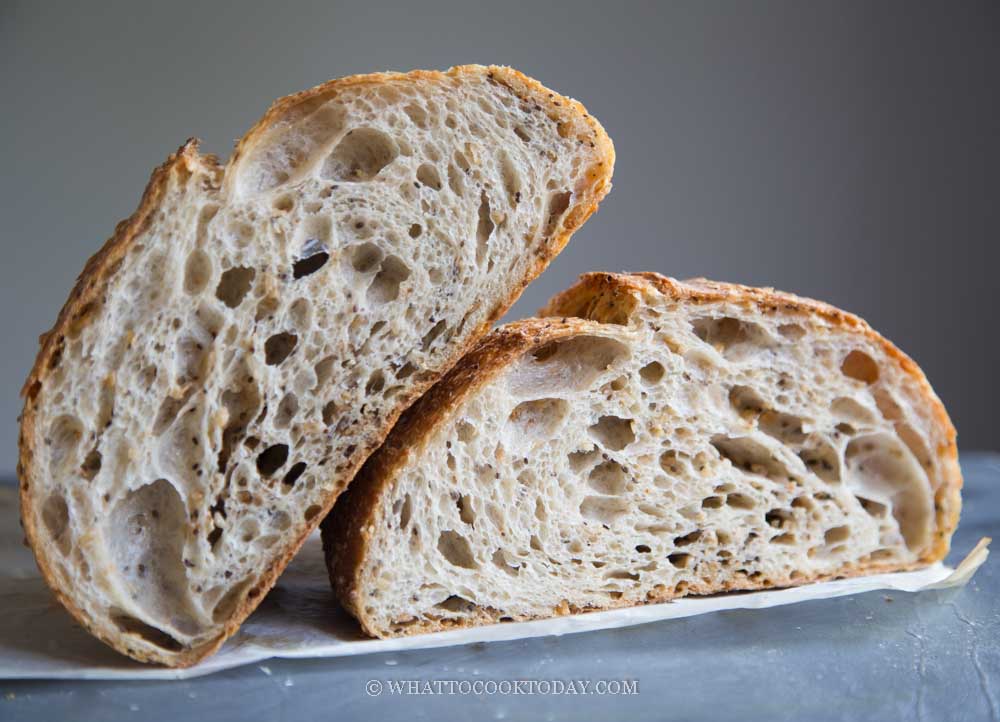 Butter Oats Chia Seeds Sourdough Bread (No-Knead, Open Crumb)