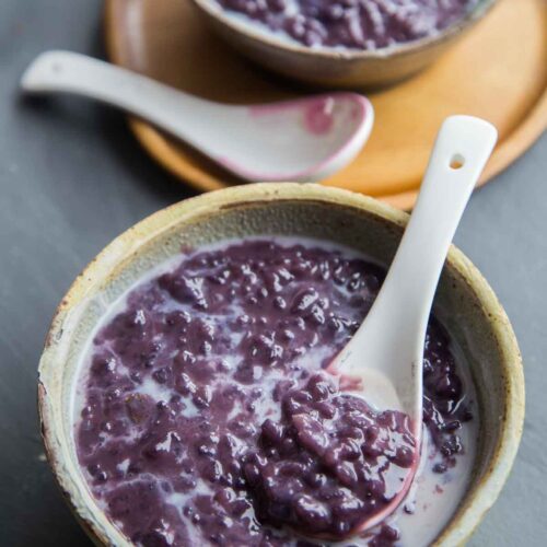 Pressure Cooker Ube Champorado (Filipino Sweet Rice Porridge with