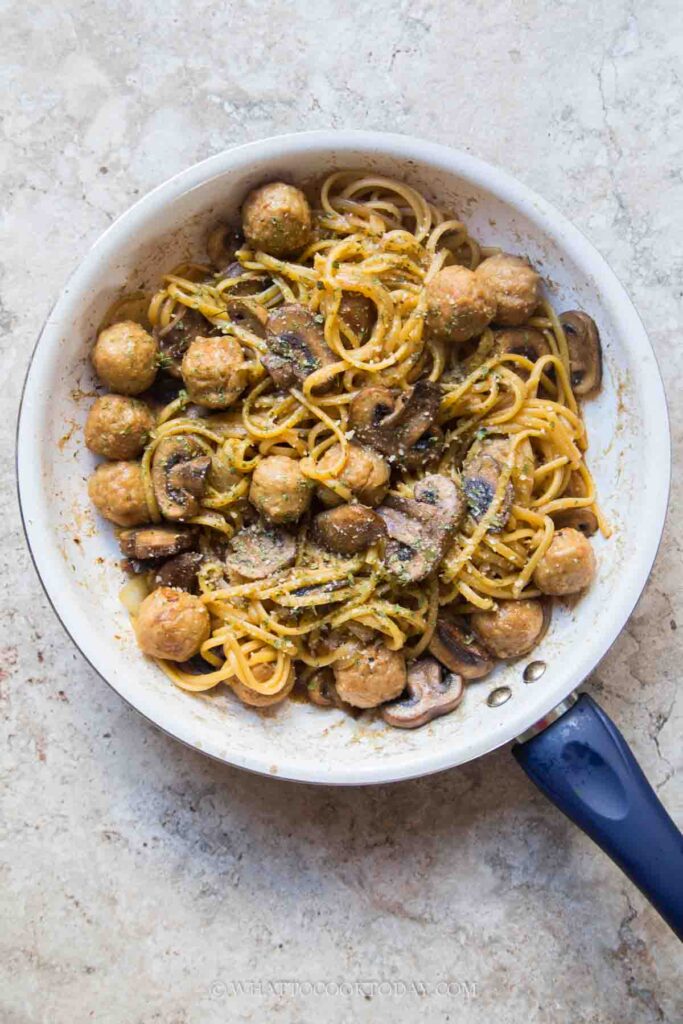 Pasta with Miso Butter and Sauteed Mushrooms