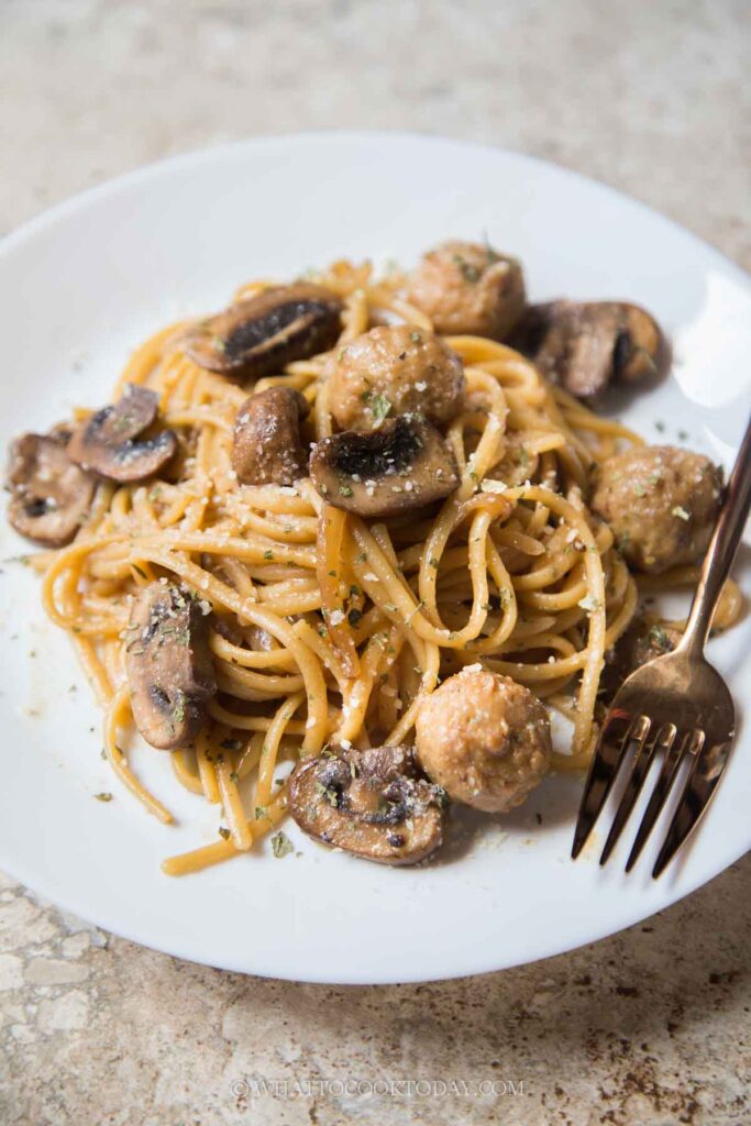 Pasta with Miso Butter and Sauteed Mushrooms