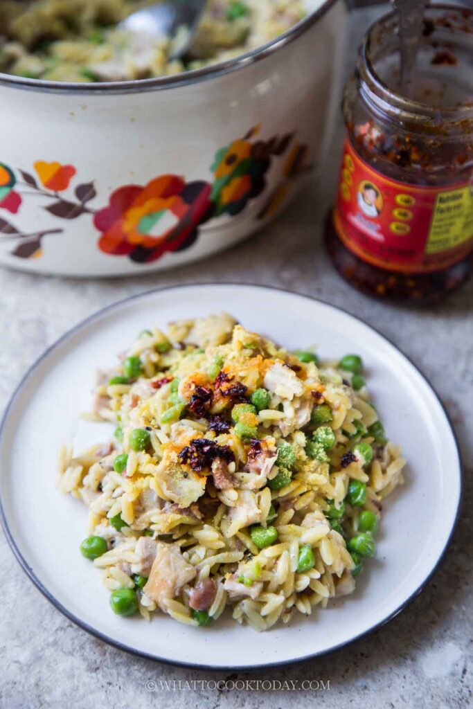 Chili Crisp Orzo with Peas and Bacon