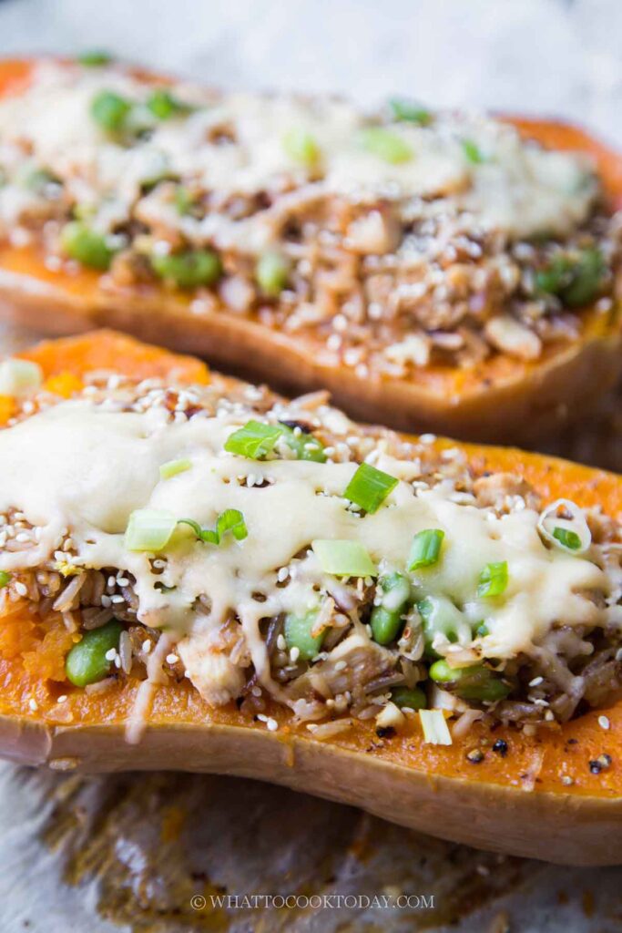 Miso Ginger Fried Rice–Stuffed Butternut Squash
