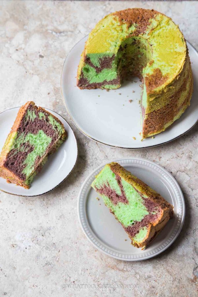 Marbled Pandan and Black Glutinous Rice and Chiffon Cake