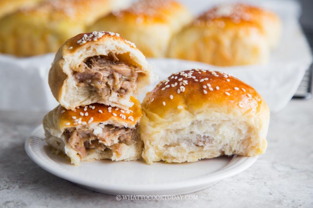 Fluffy Baked Milk Buns Filled with Ginger Hoisin Chicken