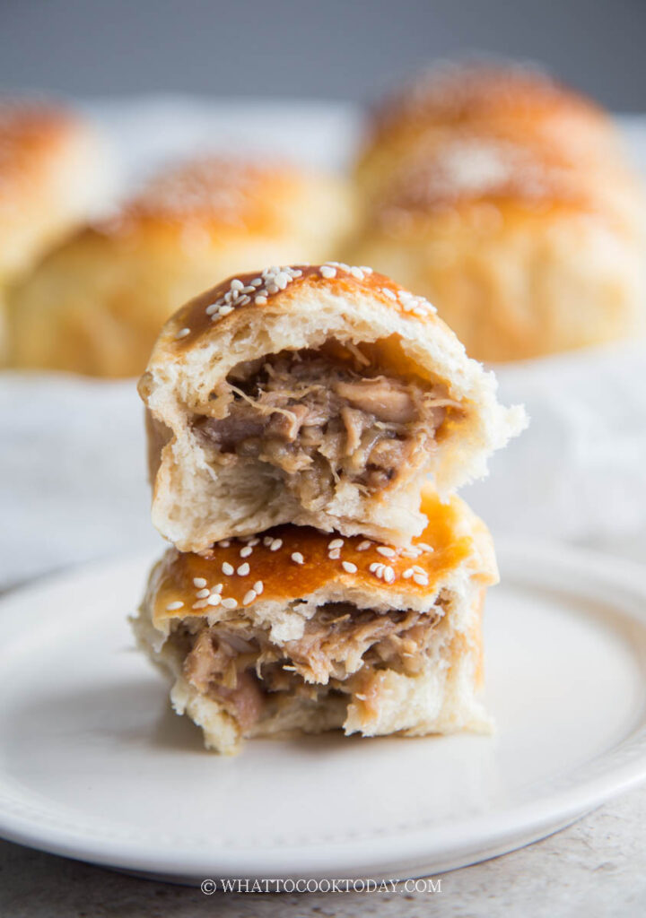 Fluffy Baked Milk Buns Filled with Ginger Hoisin Chicken