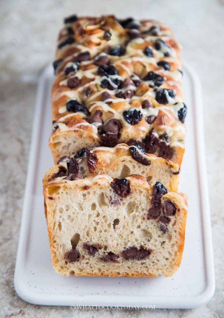 Chocolate Cherry Sourdough Focaccia with Rosemary and Orange Glaze