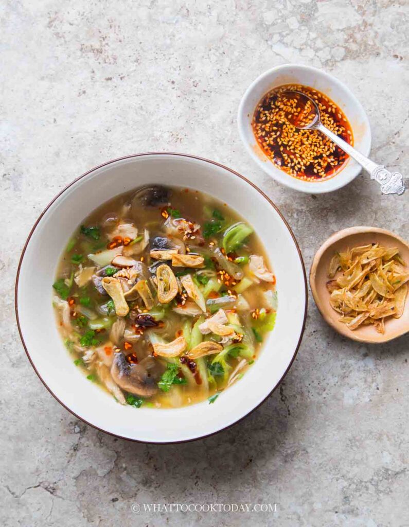 Easy Asian Chicken Soup with Garlic Chips and Chili Crisp
