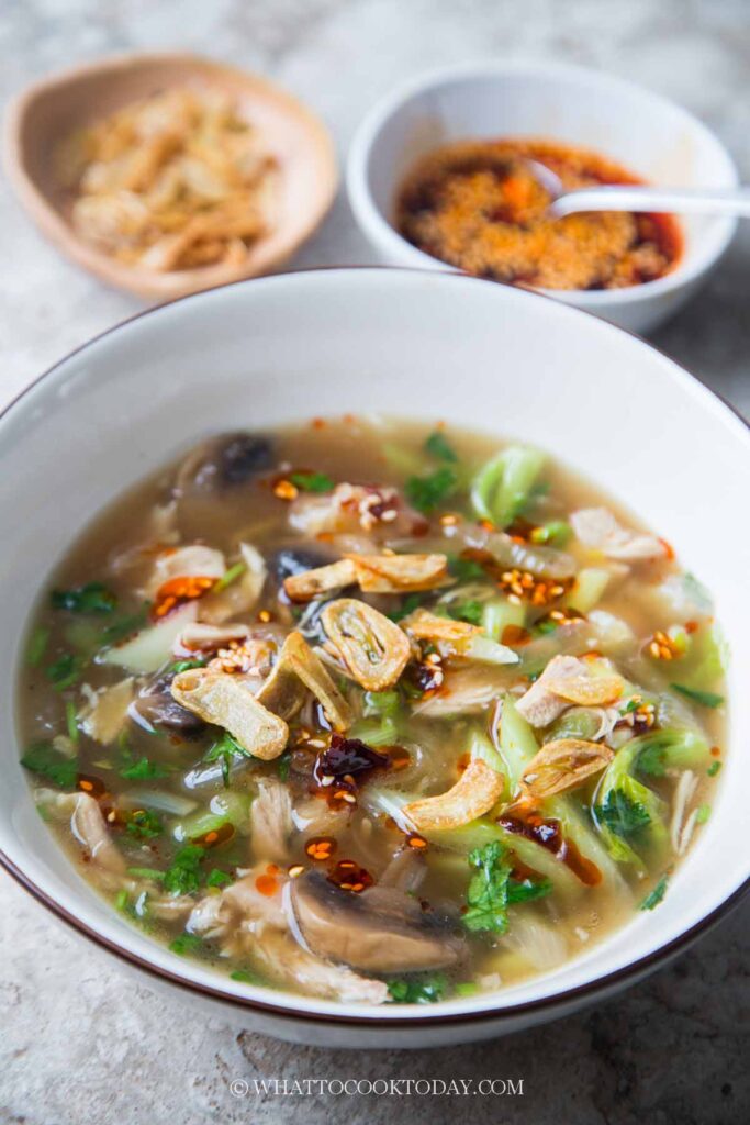 Easy Asian Chicken Soup with Garlic Chips and Chili Crisp