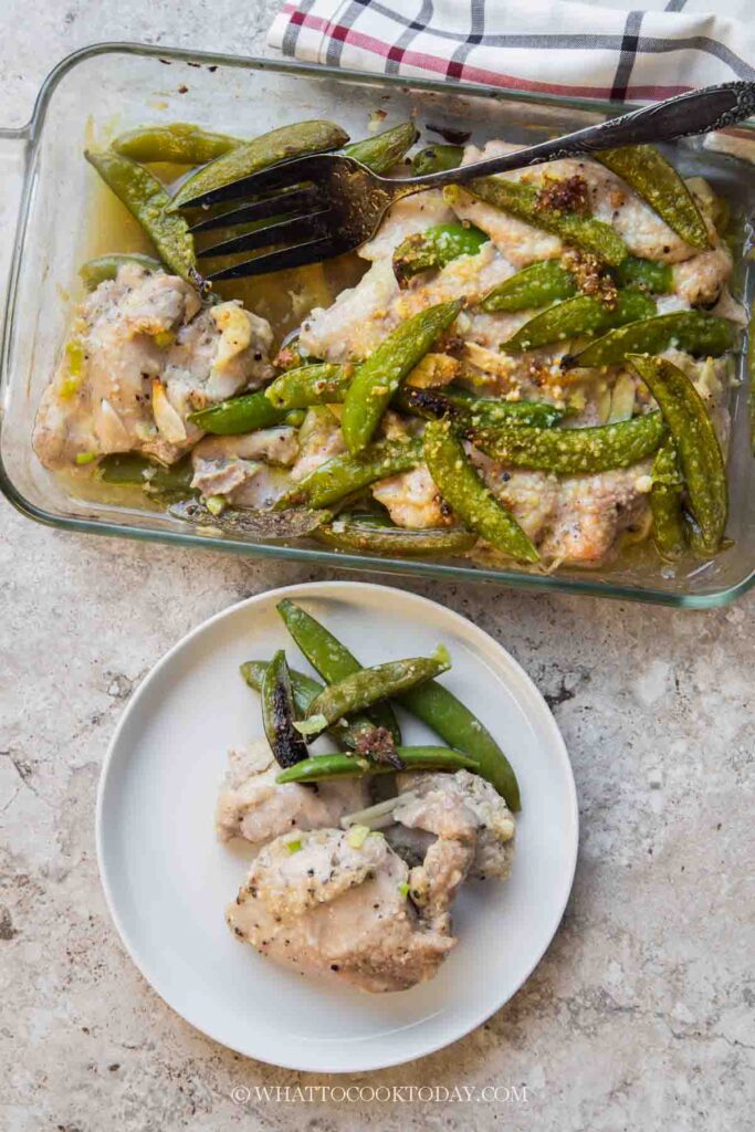 One Pan Garlic Chicken with Snowpeas