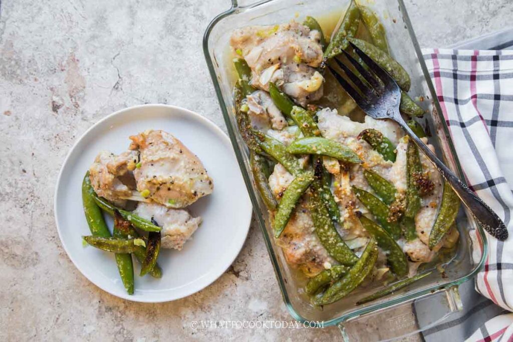 One Pan Garlic Chicken with Snowpeas