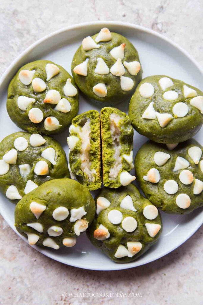 Chewy Matcha Mochi Cookies with White Chocolate Chips