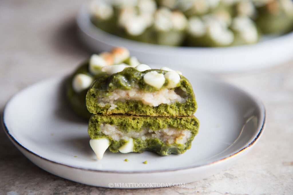 Chewy Matcha Mochi Cookies with White Chocolate Chips