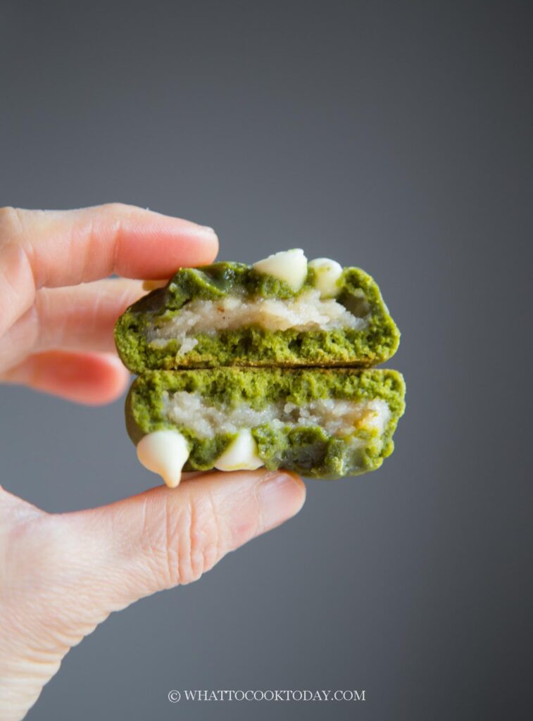 Chewy Matcha Mochi Cookies with White Chocolate Chips