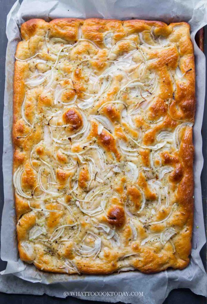 Yogurt Focaccia with Onion Garlic Butter